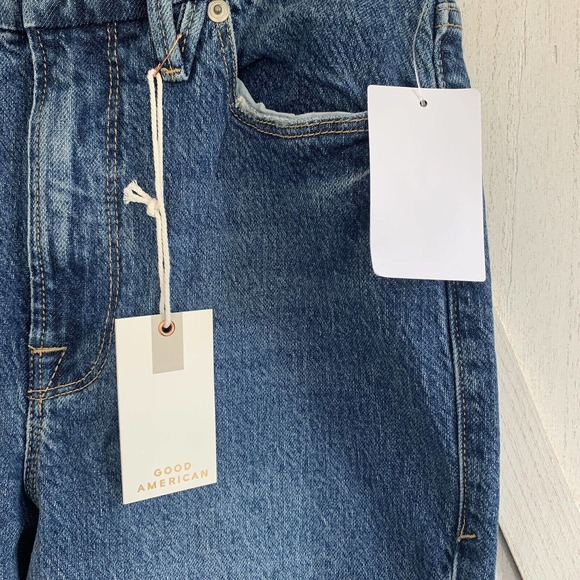 Good American Good Classic Jeans 0/25 High Rise Straight Raw Hem GCRH086TFT NWT - Picture 9 of 11